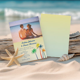 Retro Palmboom Tropisch Strand Huwelijk Kaart