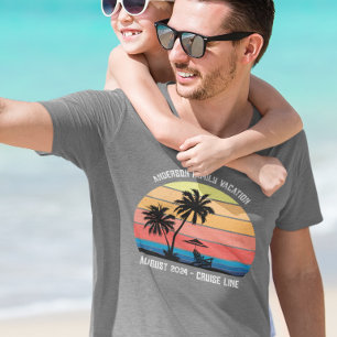 Retro Palmboom Zonsondergang Cruise Gezinsvakantie T-shirt