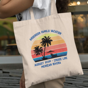 Retro Palmboom Zonsondergang Cruise Gezinsvakantie Tote Bag