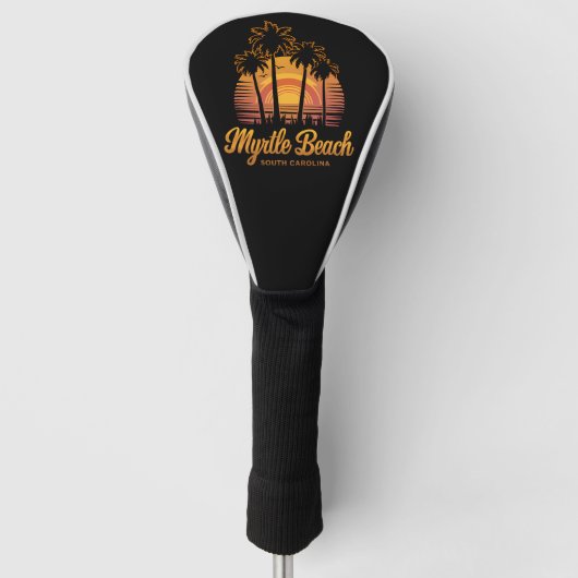 Retro Palmboom Zonsondergang South Carolina Myrtle Golfheadcover (Voorkant)