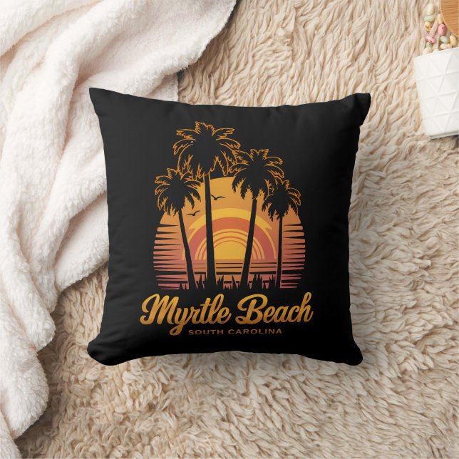 Retro Palmboom Zonsondergang South Carolina Myrtle Kussen (Deken)