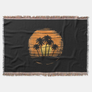 Retro Palmboom Zonsondergang Zomer Strand Vintage Deken