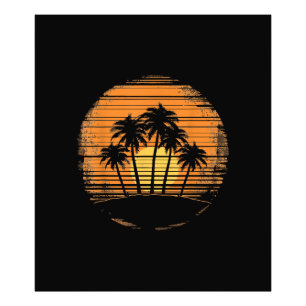 Retro Palmboom Zonsondergang Zomer Strand Vintage Foto Afdruk