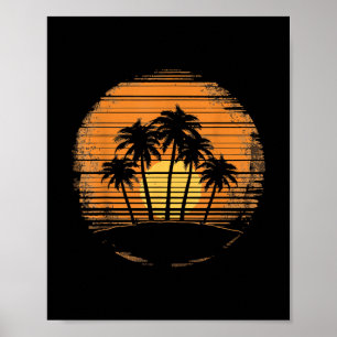 Retro Palmboom Zonsondergang Zomer Strand Vintage Poster
