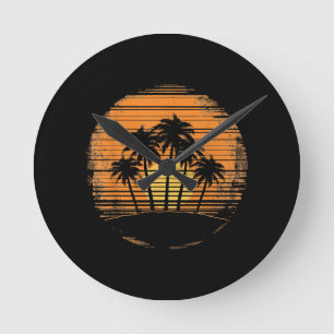 Retro Palmboom Zonsondergang Zomer Strand Vintage  Ronde Klok