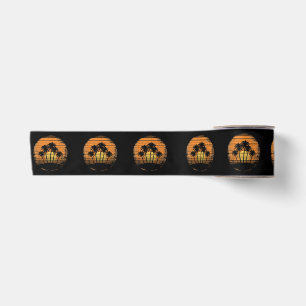 Retro Palmboom Zonsondergang Zomer Strand Vintage Satijnen Lint