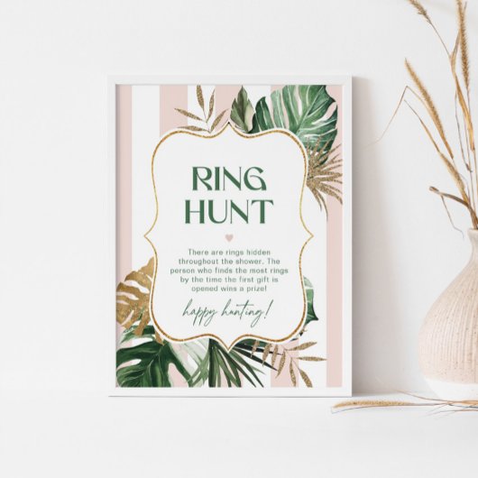 Retro palmstrand roze ringjacht vrijgezellenfeest poster