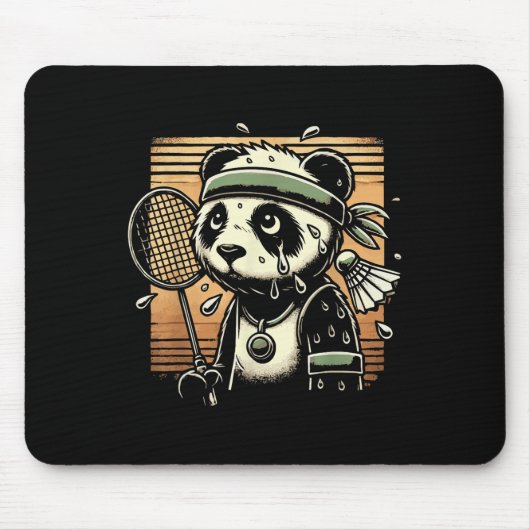 Retro Panda Badminton Speler Racket Shuttle Muismat (Voorkant)
