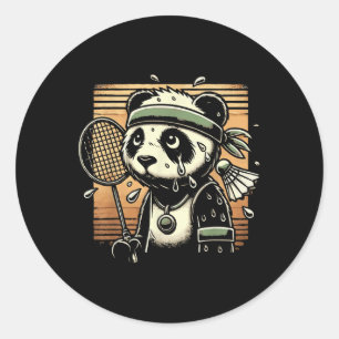 Retro Panda Badminton Speler Racket Shuttle Ronde Sticker
