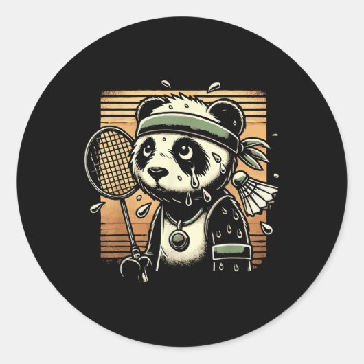 Retro Panda Badminton Speler Racket Shuttle Ronde Sticker (Voorkant)