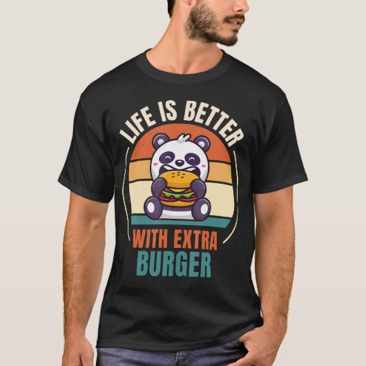 Retro Panda Retro Leven Is Beter Met Extra Burger T-shirt (Voorkant)