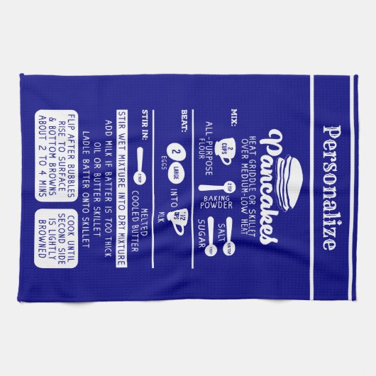 Retro  Pannenkoekenrecept Navy Blauw Wit Theedoek (Horizontaal)