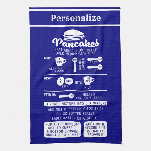 Retro  Pannenkoekenrecept Navy Blauw Wit Theedoek (Verticaal)