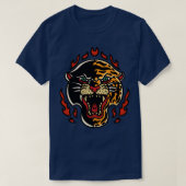 Retro Panther Tiger Head met Flames T-shirt (Design voorkant)