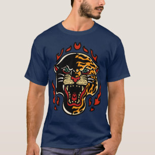 Retro Panther Tiger Head met Flames T-shirt