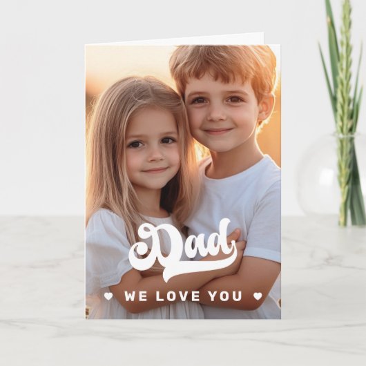 Retro papa we houden van je foto harten vaders dag feestdagen kaart (Voorkant)