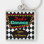 Retro Papa's Garage Sleutelhanger Gift (Voorkant)
