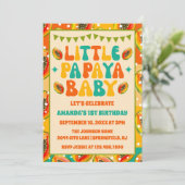 Retro Papaya 1e verjaardagsfeest uitnodiging (Staand voorkant)