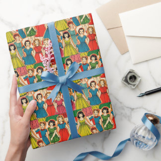 Retro Papieren Poppen Meisjes Vintage 60s Mode Cadeaupapier