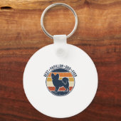 Retro Papillon-hond Vader Retro Zonsondergang T-sh Sleutelhanger (Voorkant)