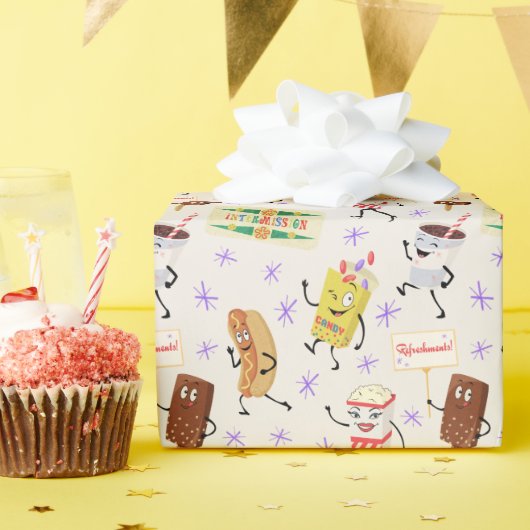 Retro Parading Snacks Laten we allemaal gaan naar  Cadeaupapier (Verjaardagsfeest)