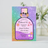 retro parfum zoet 16 holografische glitters luxe kaart (Staand voorkant)