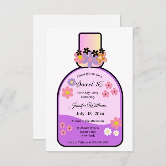 Retro parfum zoet 16 roze glitters bloemensimpel kaart (Voorkant / Achterkant)