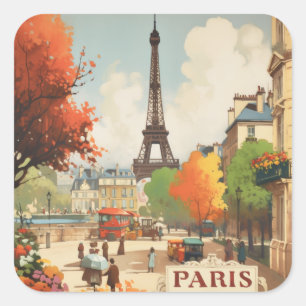 Retro Parijs Landmark Reisaccent Vierkante Sticker