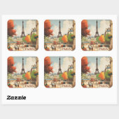 Retro Parijs Landmark Reisaccent Vierkante Sticker (Vel)