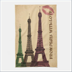 Retro Parijs met liefde Eiffeltoren Theedoek
