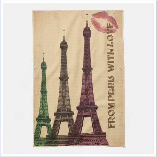 Retro Parijs met liefde Eiffeltoren Theedoek