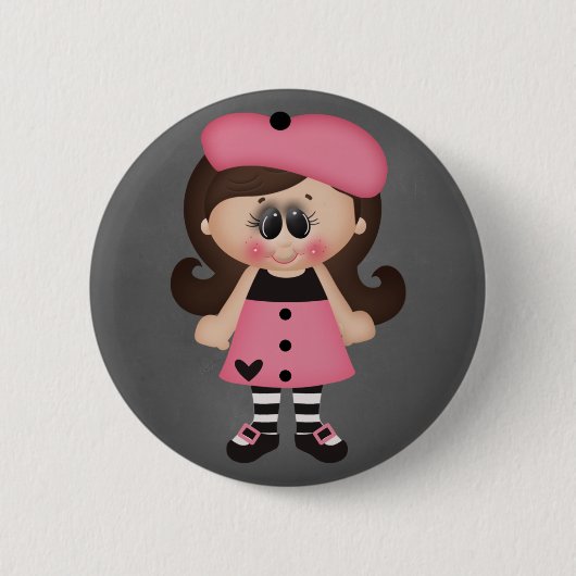 Retro Paris Artist Girl Ronde Button 5,7 Cm (Voorkant)