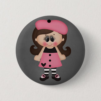 Retro Paris Artist Girl Ronde Button 5,7 Cm
