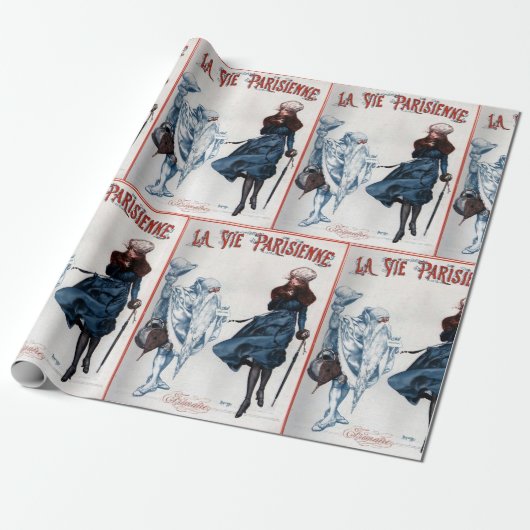  Retro Paris Frankrijk kerstkunst Cadeaupapier (Uitgerold)