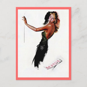 retro Paris nachtelijke mode tekenen en tekenen Briefkaart