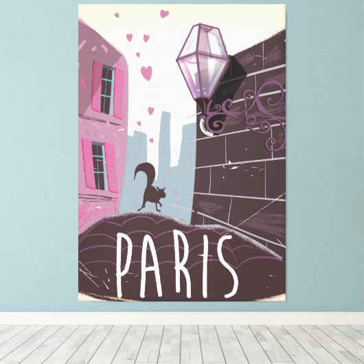 Retro Paris Vacation poster Canvas Afdruk (Insitu (Houten vloer))