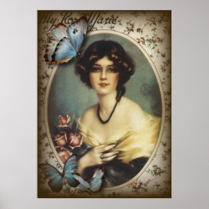retro parisian mode floral Victoriaans Poster