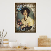 retro parisian mode floral Victoriaans Poster (Keuken)