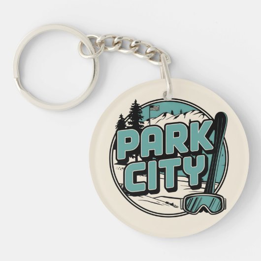 Retro Park City Utah Mountain geschenken Sleutelhanger (Voorkant)