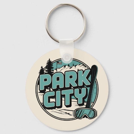 Retro Park City Utah Mountain geschenken Sleutelhanger (Voorkant)
