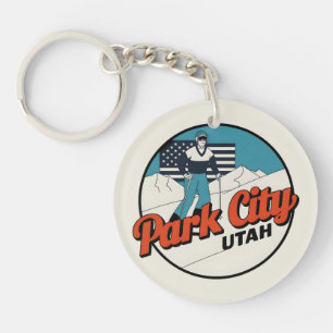 Retro Park City Utah Mountain geschenken Sleutelhanger