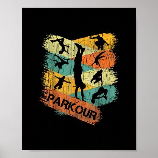 Retro Parkour voor boys Silhouette  Free Run Poster (Voorkant)