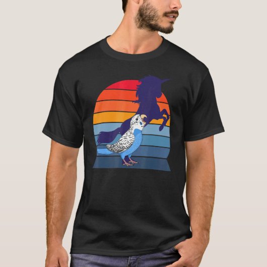 Retro Parrot I Unicorn I Screaming Blue Budgie T-shirt (Voorkant)