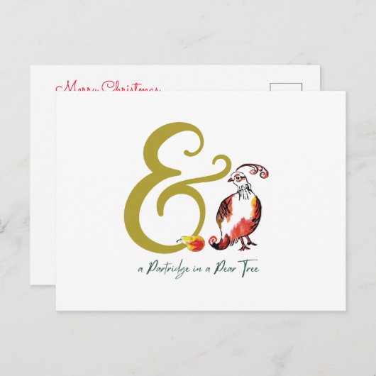 Retro Partridge in een peer-boom met de hand-geïll Briefkaart (Voorkant / Achterkant)