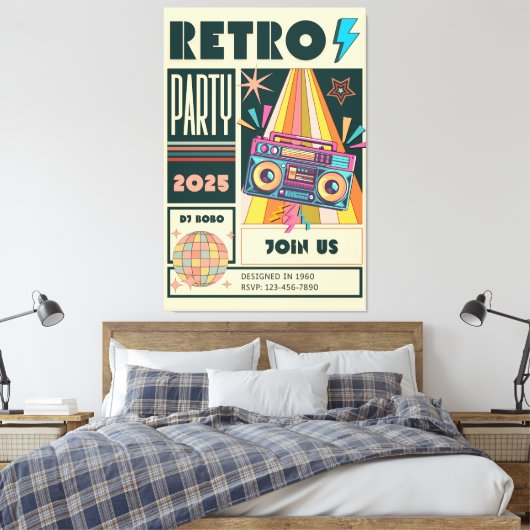 RETRO PARTY CANVAS AFDRUK (Insitu (Slaapkamer))