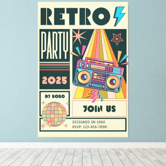 RETRO PARTY CANVAS AFDRUK (Insitu (Houten vloer))