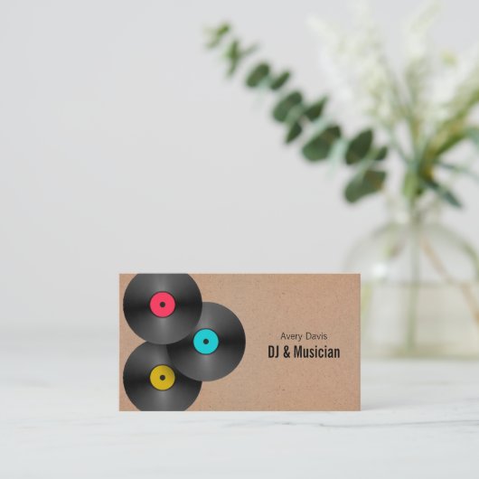 Retro Party Deejay DJ Vinyl Record QR Code Visitekaartje (Staand voorkant)
