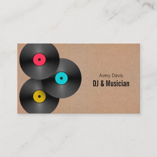 Retro Party Deejay DJ Vinyl Record QR Code Visitekaartje (Voorkant)