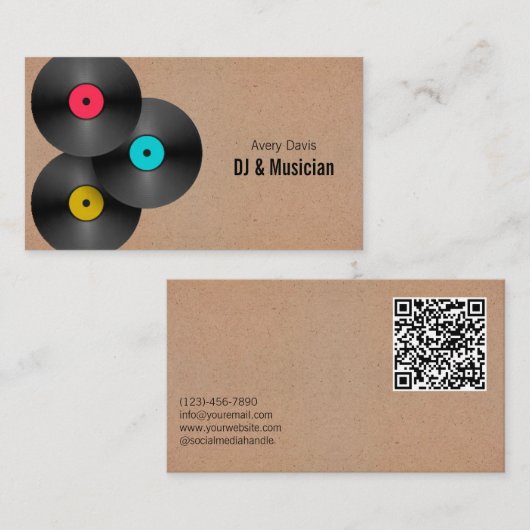 Retro Party Deejay DJ Vinylplaat QR-code Visitekaartje (Voorkant / Achterkant)