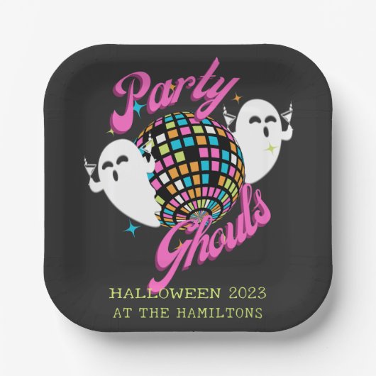 Retro Party Ghouls Halloween Ghosts Papieren Bordje (Voorkant)